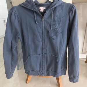 Feathers Denim Blue Zip up Hoodie